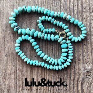 "CALLAINA" Arizona Turquoise Hand-Knotted Necklace w/14K Gold Spring Clasp (22")